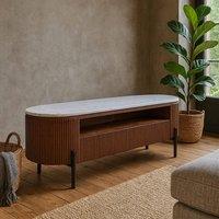 Wyld Haus Alabama Marble Top TV Unit with Ribbed Mango Wood Drawers in Brown