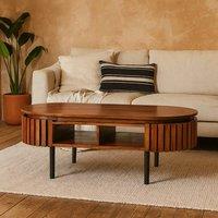 Wyld Haus Birmingham Slatted Mango Wood Rectangular Coffee Table Storage Shelf in Brown