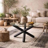 Wyld Haus Sansa Clear Glass Round Dining Table Black Metal Base 4 Seater