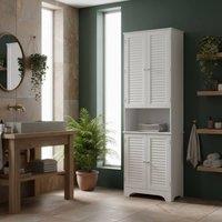 Wyld Haus Vihave Tall Bathroom Cabinet Shutter Doors Raised Base White