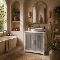 Wyld Haus Nelike Grey Under Sink Vanity Unit Double Doors Shelf Compact in White