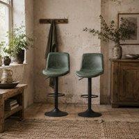 Wyld Haus Set of 2 Green Faux Leather Adjustable Bar Stools Back Footrest
