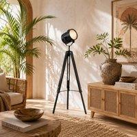 Wyld Haus Suta Black Wood Metal Tripod Searchlight Floor Lamp Adjustable Head