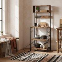 Wyld Haus Rustic Brown Bakers Rack Power Outlets USB Ports Adjustable Shelves
