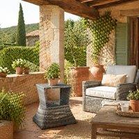 Wyld Haus Toka Grey Rattan Outdoor Bistro Table with Parasol Hole & Shelf
