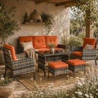 Wyld Haus Lodori Orange Grey Rattan 7 Seater Outdoor Dining Set Glass Table