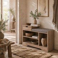 Wyld Haus Lapa Shoe Bench Distressed Grey Cushioned Seat 1 Drawer Compartments