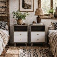 Wyld Haus Cosana Grey White Scandinavian Bedside Table Drawers Open Shelf