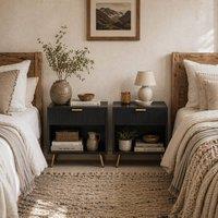Wyld Haus Sota Set of 2 Black & Gold Ribbed Bedside Tables Drawer Shelf