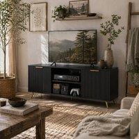 Wyld Haus Ellini Black Wood TV Stand Fits Up to 55 inch 2 Open Shelves 2 Doors