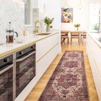 Kukoon Plum Distressed Soft Machine Washable Long Hallway Runner Rug in Wine | Size: 60 cm x 240 cm