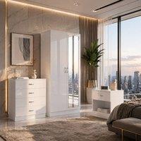 Harmin Modern 3 Piece Bedroom Furniture Set - Wardrobe, Chest & Bedside in White