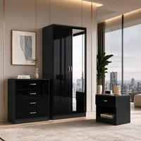 Harmin Modern 3 Piece Bedroom Furniture Set - Wardrobe, Chest & Bedside in Black