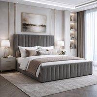 Harmin Luxury Double 4ft6 Ottoman Storage Fabric Pebble Slate Bed Frame in Dark Grey