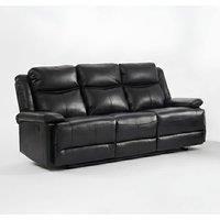 HOME LUXE INTERIOR Casper Black Leather 3 Seater Manual Recliner Sofa Cup Holders | Size: 200 cm x 95 cm x 75 cm