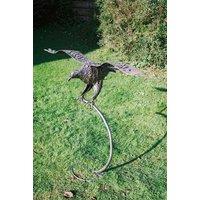 Inspirational Gifting Gliding Eagle Bird Sculpture Metal Garden Ornament on Stand in Bronze