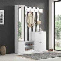 BTM 5-in-1 Coat Rack with Shoe Bench, Mirror & Hooks, White