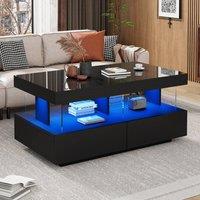 BTM High Gloss Coffee Table LED Drawers Storage Living Room Table in Black