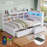 BTM White 3ft Single Daybed with 2 Drawers, LED & Charging Station