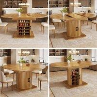 BTM Extendable Dining Table Storage Wine Rack Folding Kitchen Table in Brown