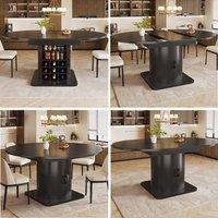 BTM Extendable Dining Table Storage Wine Rack Folding Kitchen Table in Black