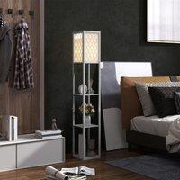 HOMCOM Modern Floor Lamp Light with 3 Shelves Fabric Lampshade in Light Grey