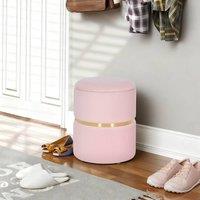 HOMCOM Round Pouffe Storage Footstool with Hidden Space, Pink