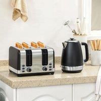 HOMCOM 1.7L 3000W Quick Boil Kettle & 4 Slice Toaster Set Crumb Tray Black