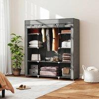 HOMCOM Fabric Wardrobe with 10 Shelves, Foldable Closet Dark Grey