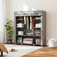HOMCOM Fabric Wardrobe with 10 Shelves, Foldable Closet Light Grey