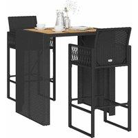 Berkfield Home 3 Piece Garden Bar Set without Cushions Black Poly Rattan Acacia