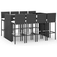 Berkfield Home 9 Piece Garden Bar Set with Cushions Black Poly Rattan