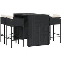 Berkfield Home 5 Piece Garden Bar Set with Cushions Black Poly Rattan