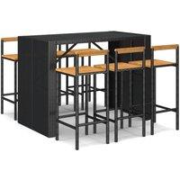 Berkfield Home 7 Piece Garden Bar Set Black Poly Rattan& Solid Wood Acacia