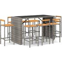 Berkfield Home 7 Piece Garden Bar Set Grey Poly Rattan& Solid Wood Acacia