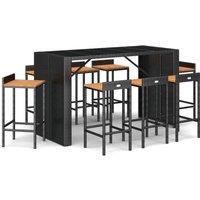 Berkfield Home 9 Piece Garden Bar Set Black Poly Rattan& Solid Wood Acacia