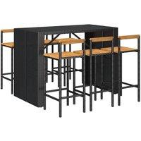 Berkfield Home Beautiful 7 Piece Garden Bar Set Black Poly Rattan& Solid Wood Acacia