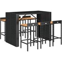 Berkfield Home Beautiful 7 Piece Garden Bar Set Black Poly Rattan& Solid Wood Acacia