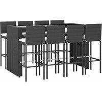 Berkfield Home Beautiful 9 Piece Garden Bar Set with Cushions Black Poly Rattan