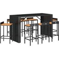 Berkfield Home Beautiful 9 Piece Garden Bar Set Black Poly Rattan& Solid Wood Acacia