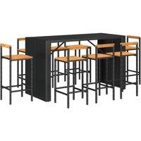 Berkfield Home Beautiful 9 Piece Garden Bar Set Black Poly Rattan& Solid Wood Acacia