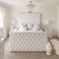 Stratus Interiors Hilton Tall Chesterfield High Footboard Bed Frame -Gas lift Storage in White | Size: Single
