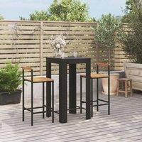 Berkfield Home 3 Piece Garden Bar Set Black Poly Rattan&Solid Wood Acacia