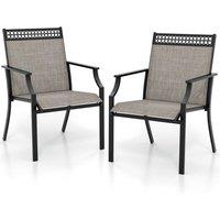 Costway Set of 2 Outdoor Patio Chairs Dining Chair Set Heavy Duty Metal Frame in Brown