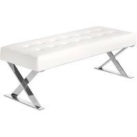 Angel Cerda White Leatherette Bench, Chrome Legs, 120x45x42 cm | Size: 120 x 45 x 42 cm
