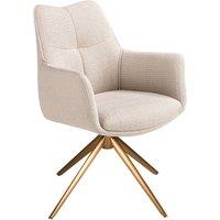 Angel Cerda Cream Fabric Swivel Dining Chair with Bronze Legs