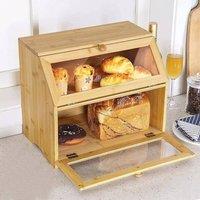 Ventryn Double Layer Bamboo Wooden Bread Box Storage Container in Natural