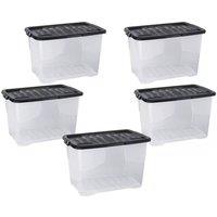 EONLION 5 x 65 Litres Curve Plastic Storage Box in Black | Size: 500mm
