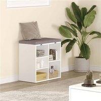 VOGREX 3-Tier Shoe Bench with 5 Cubbies & Removable Cushion in White