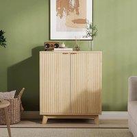 VOGREX Fluted Wooden Sideboard with 2 Doors & Adjustable in Brown